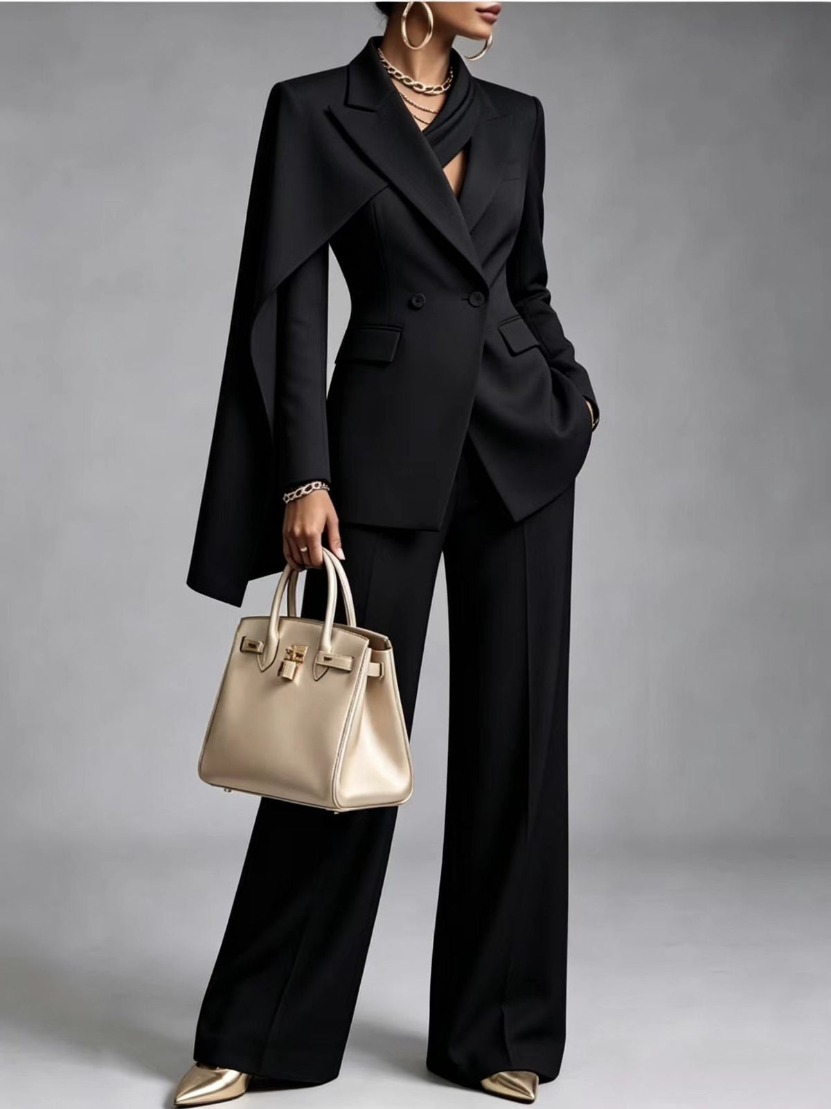 Nicol | Completo Blazer con Mantella Asimmetrica e Pantaloni
