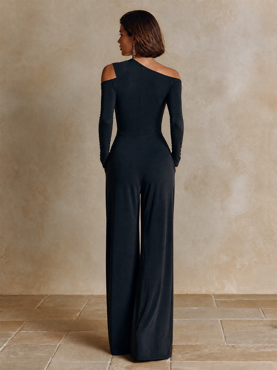 Élodie | Combinazione Mono-spalla Nera da Sera con Pantalone Largo