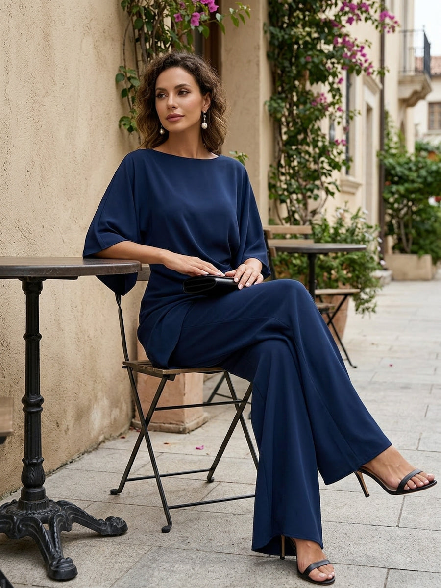Moni | Completo con Blusa Drappeggiata e Pantaloni a Gamba Larga