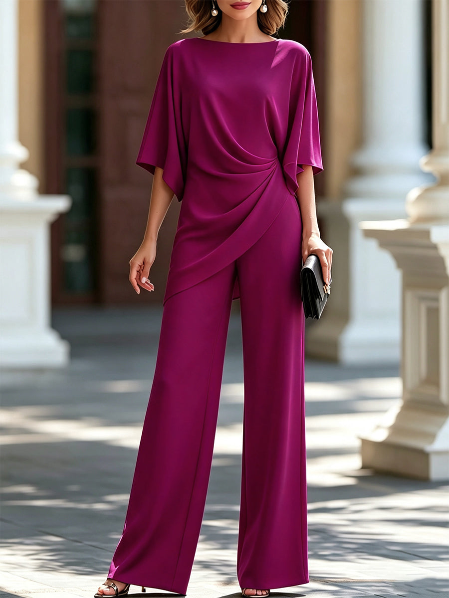 Moni | Completo con Blusa Drappeggiata e Pantaloni a Gamba Larga