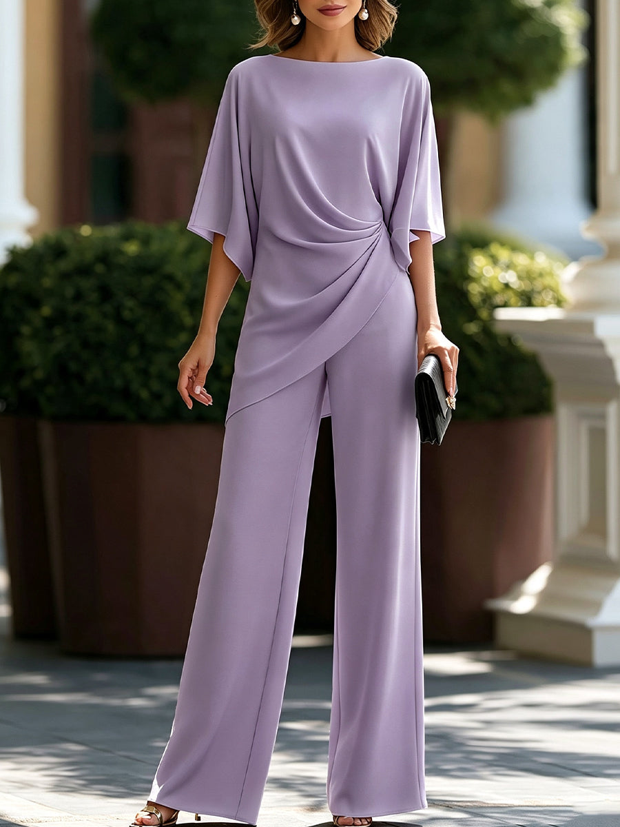 Moni | Completo con Blusa Drappeggiata e Pantaloni a Gamba Larga