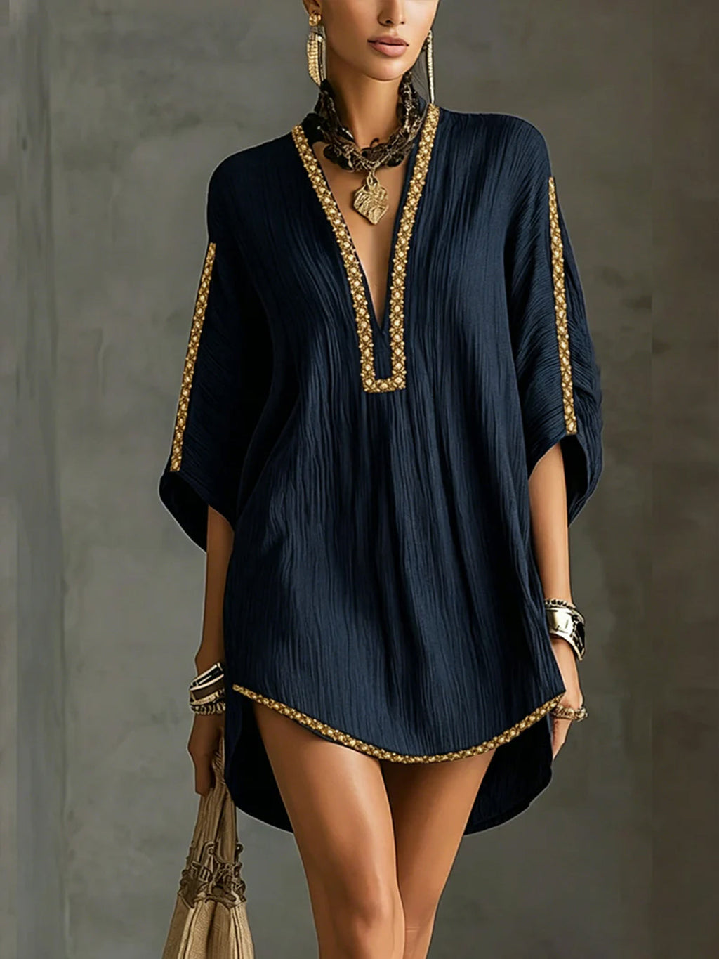 Melysa | Vestito corto blu con scollatura profonda a V