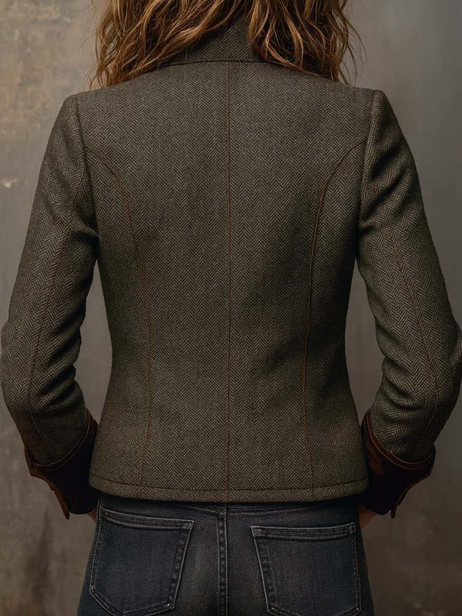 Honorine | Blazer Vintage Chevron con Bordature Contrastanti