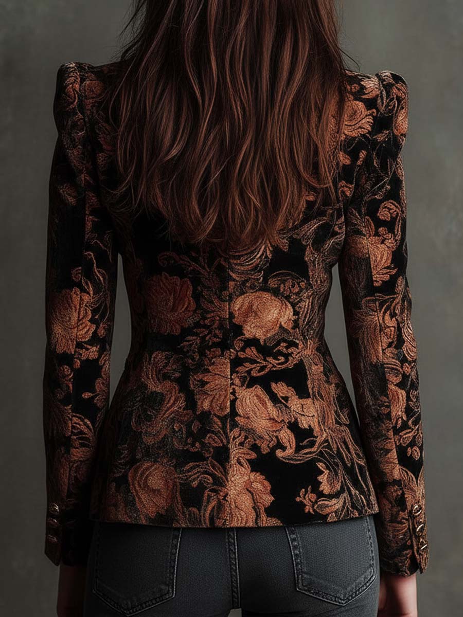Bertille | Blazer Tailleur Stampato Floreale Nero e Bronzo
