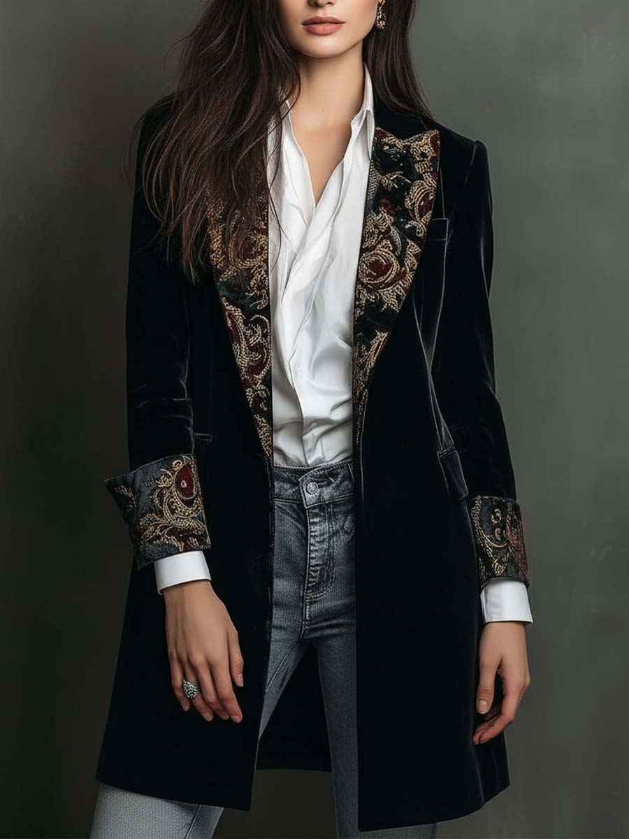 Léontine | Blazer Sottile Stampato Barocco Nero
