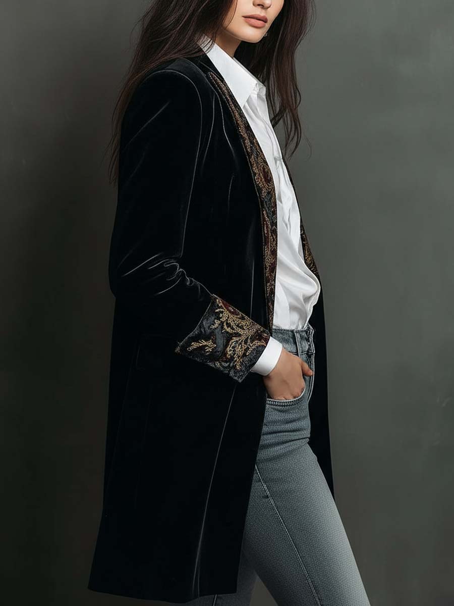Léontine | Blazer Sottile Stampato Barocco Nero