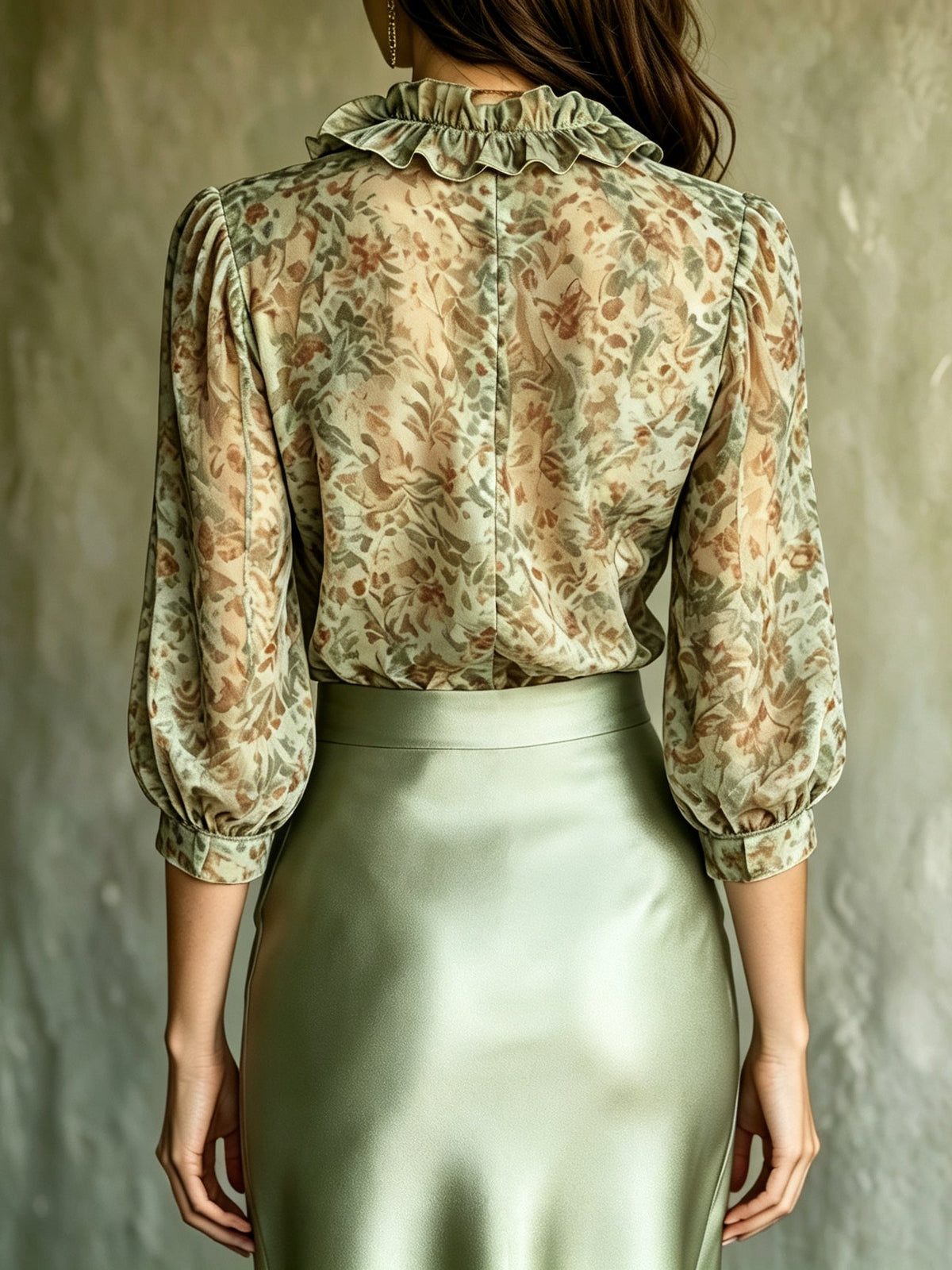 Antoinette | Blusa Elegante con Volant Floreali e Mini Gonna in Satin