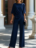 Moni | Completo con Blusa Drappeggiata e Pantaloni a Gamba Larga