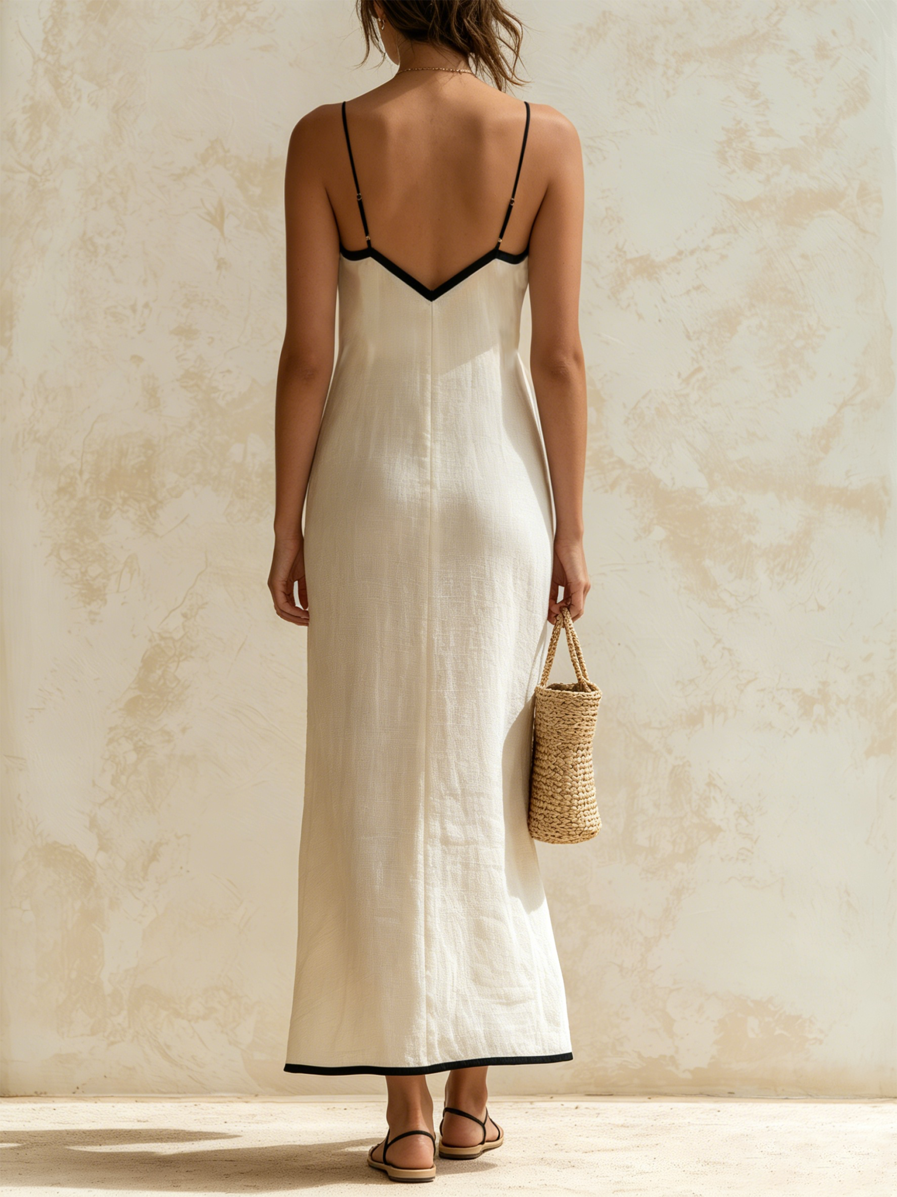 Inma | Abito lungo stile slip con bordi a contrasto con motivo chevron