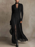 Nerissa | Abito Maxi in Maglia a Coste con Pizzo, Nero