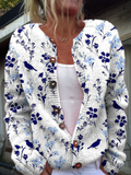 Vynora™ | Cardigan in Maglia con Stampa Vintage di Fiori e Uccelli