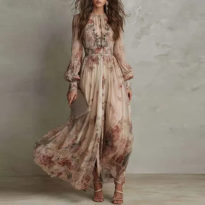 Amelia | Vestito Maxi Floreale Vintage a Vita Alta