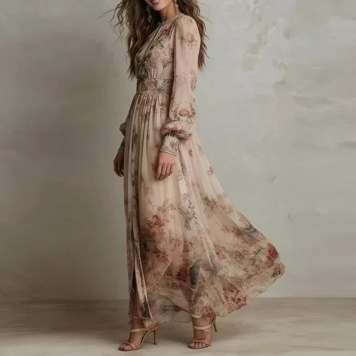 Amelia | Vestito Maxi Floreale Vintage a Vita Alta