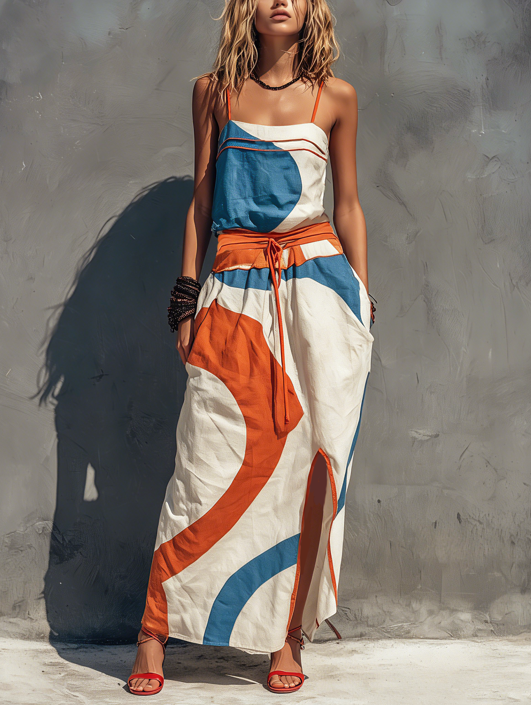 Abito Maxi Senza Maniche in Lino Minimalista per Donna -