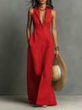 Abito Maxi Senza Maniche in Lino Minimalista per Donna -