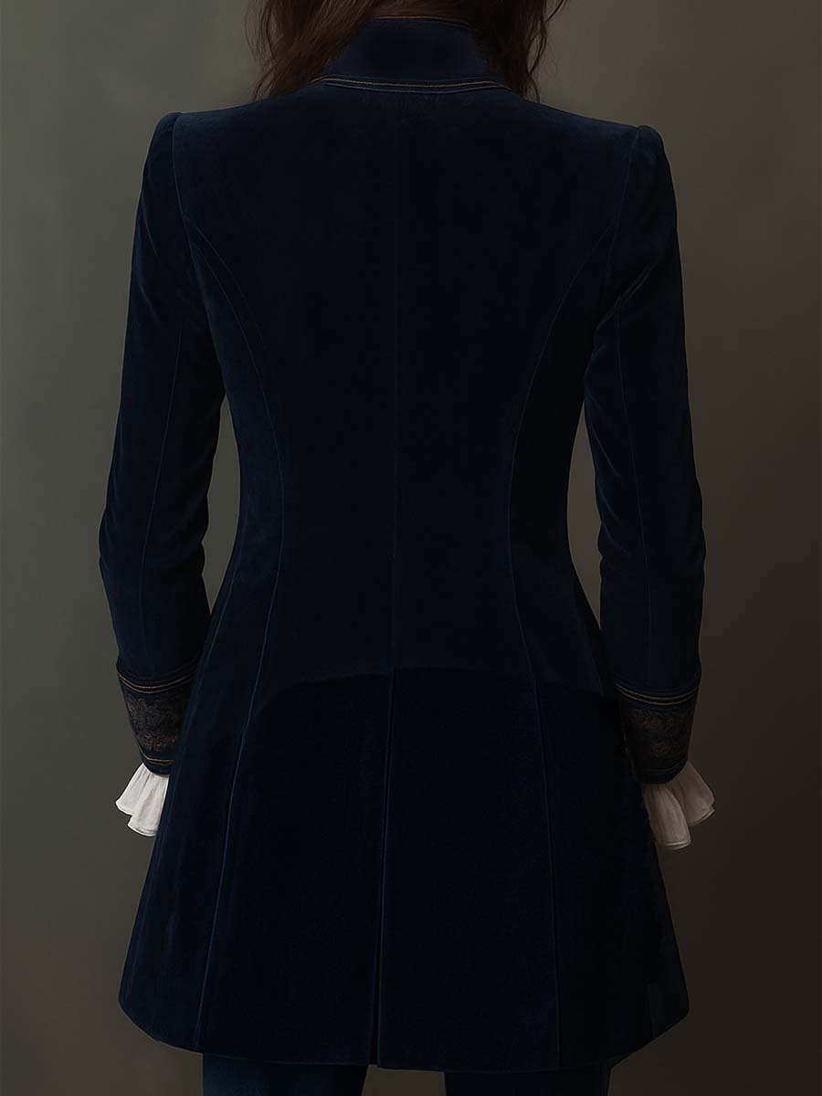 Athénaïs | Giacca Lunga Ricamata Vintage Blu Marino