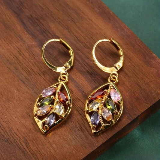 Orecchini Vintage Multicolori con Dettagli in Foglia d'Oro