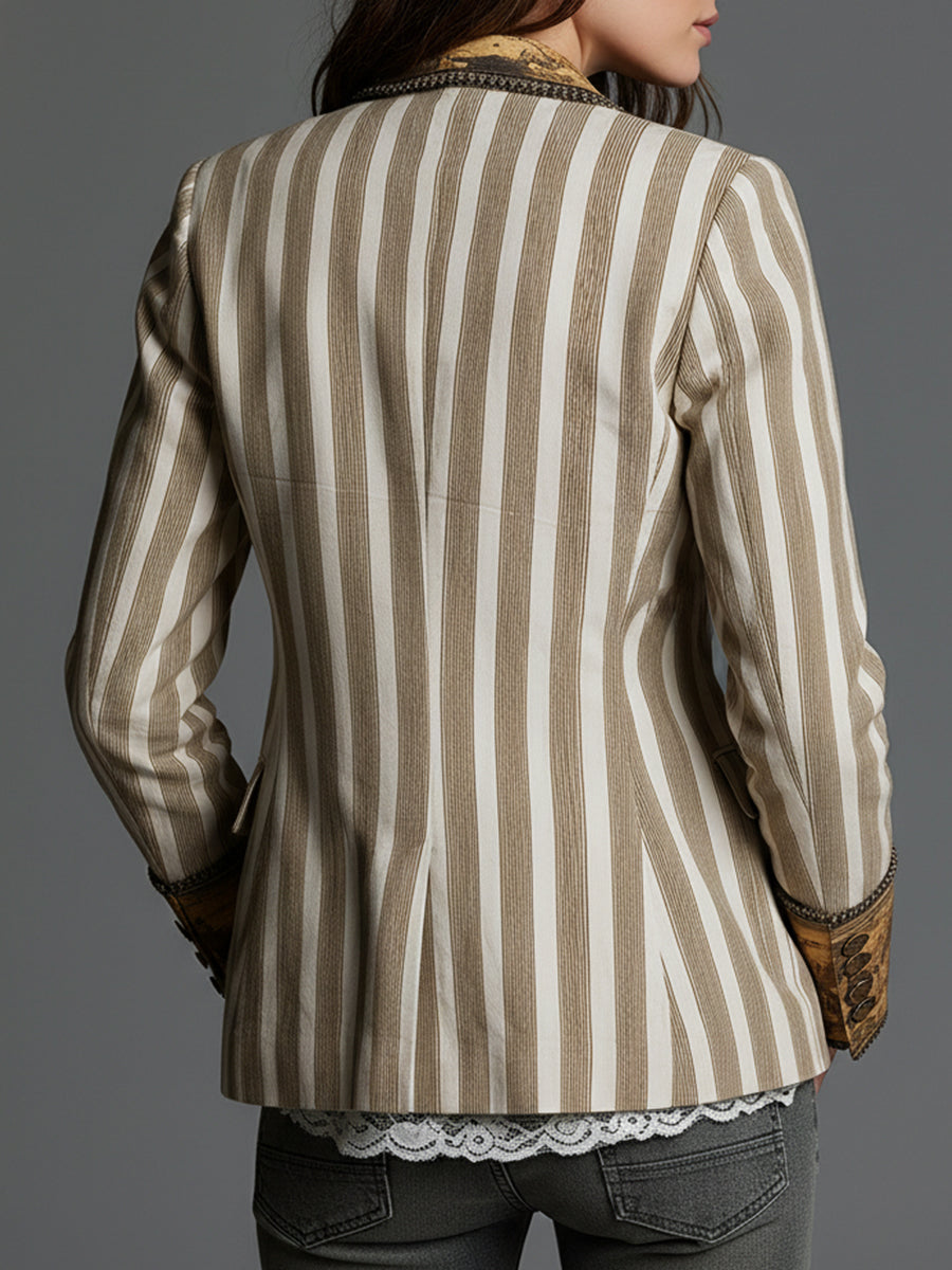 Suzanne | Blazer Bohemien Striato con Collo Stampato