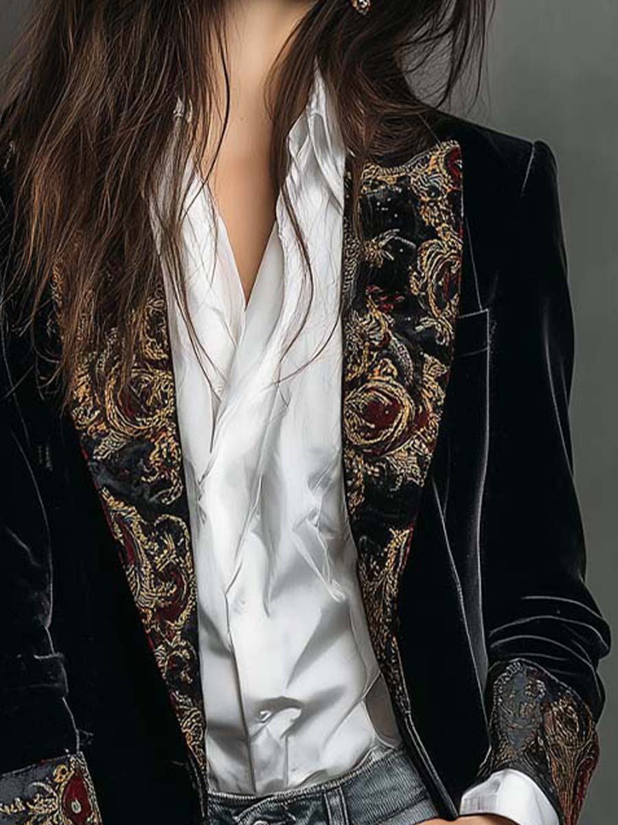 Léontine | Blazer Sottile Stampato Barocco Nero
