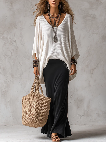 Cenerentola | Completo Vestito Maxi Nero con Cami e Top Coprente Bianco