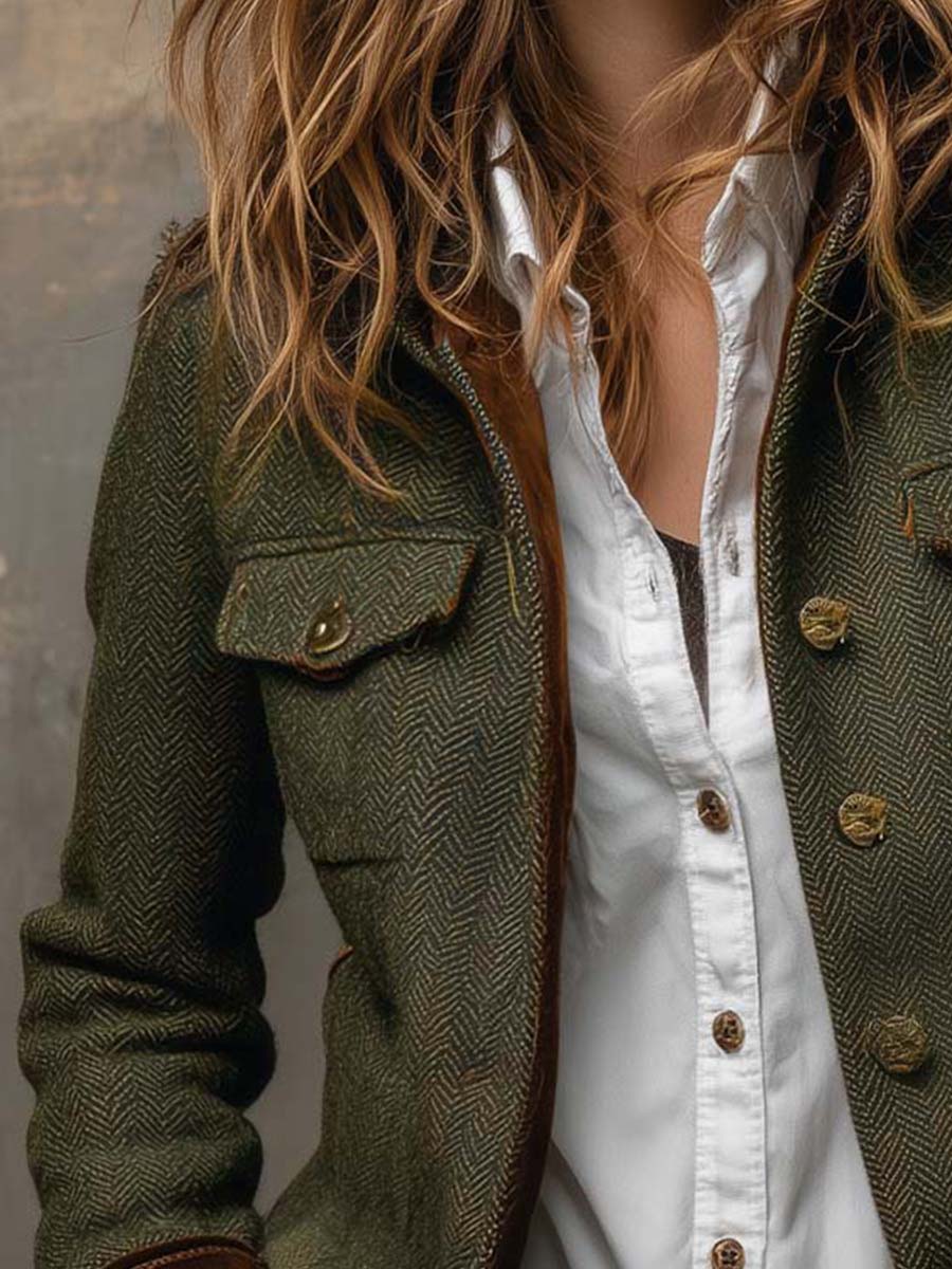 Honorine | Blazer Vintage Chevron con Bordature Contrastanti