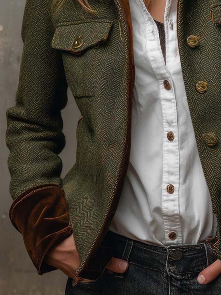 Honorine | Blazer Vintage Chevron con Bordature Contrastanti