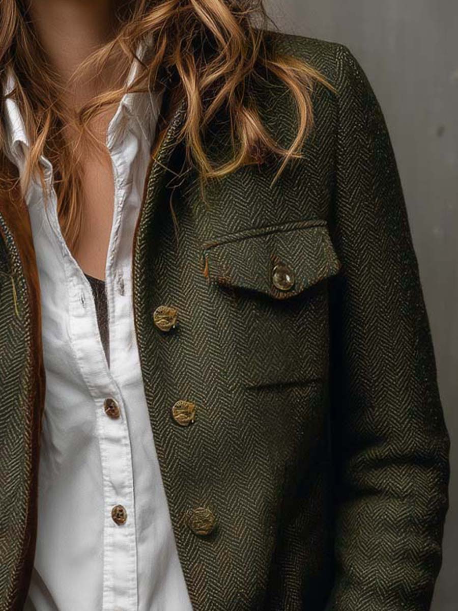 Honorine | Blazer Vintage Chevron con Bordature Contrastanti