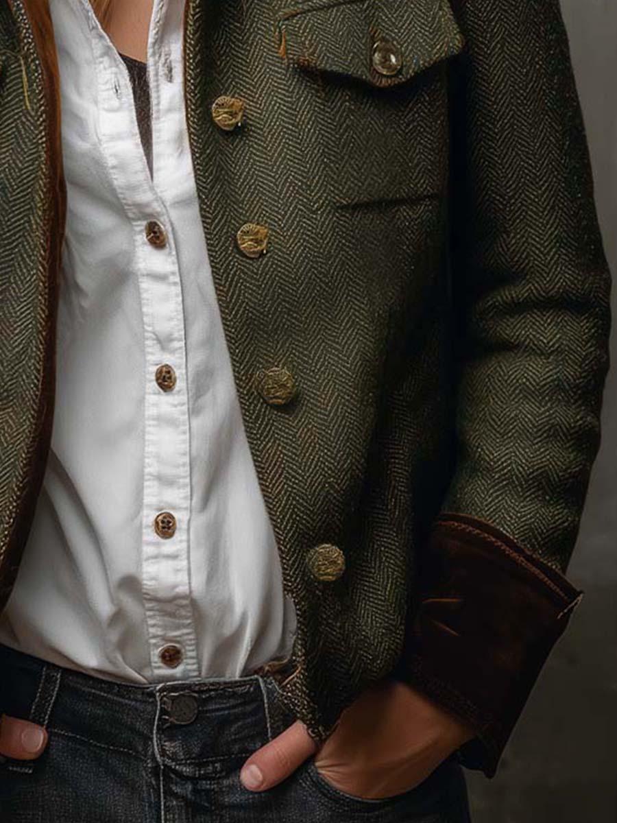 Honorine | Blazer Vintage Chevron con Bordature Contrastanti