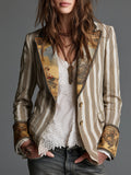 Suzanne | Blazer Bohemien Striato con Collo Stampato