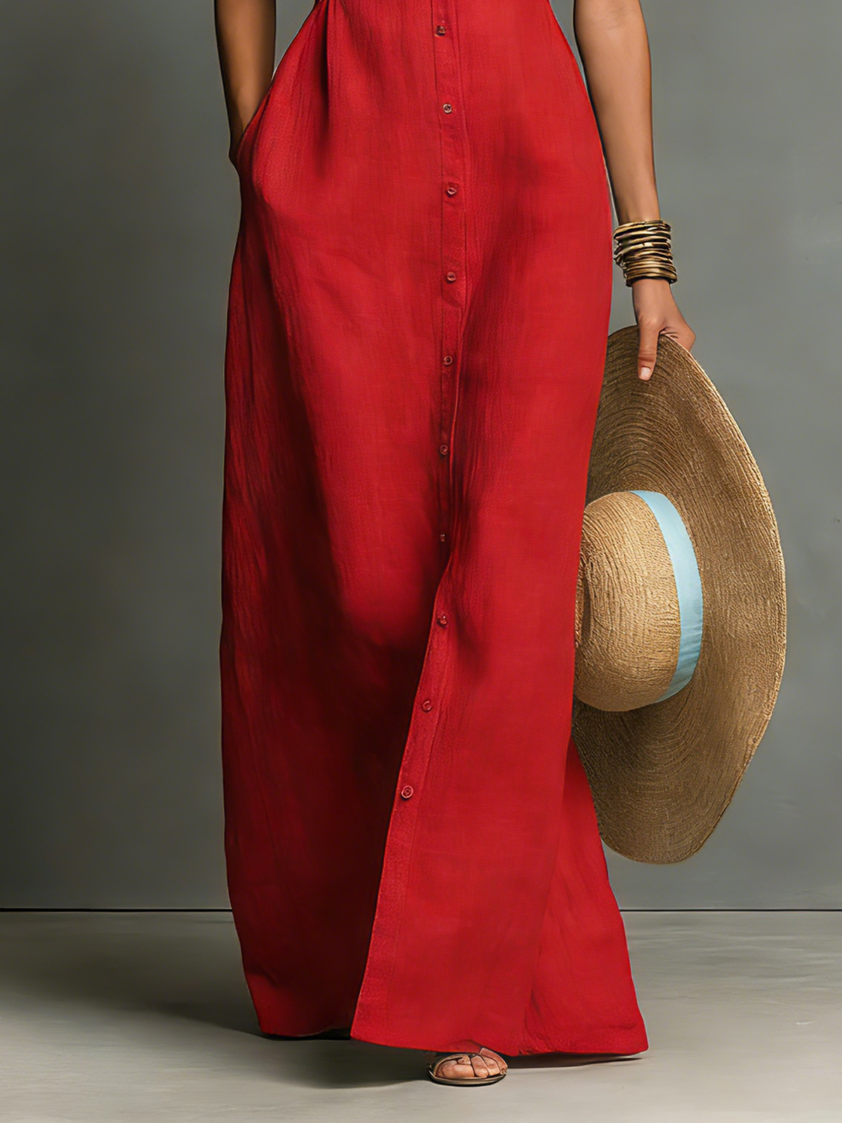 Abito Maxi Senza Maniche in Lino Minimalista per Donna -