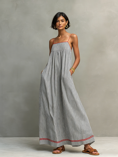 Alma · Vestito Blu con Spalline Sottili e Tasche