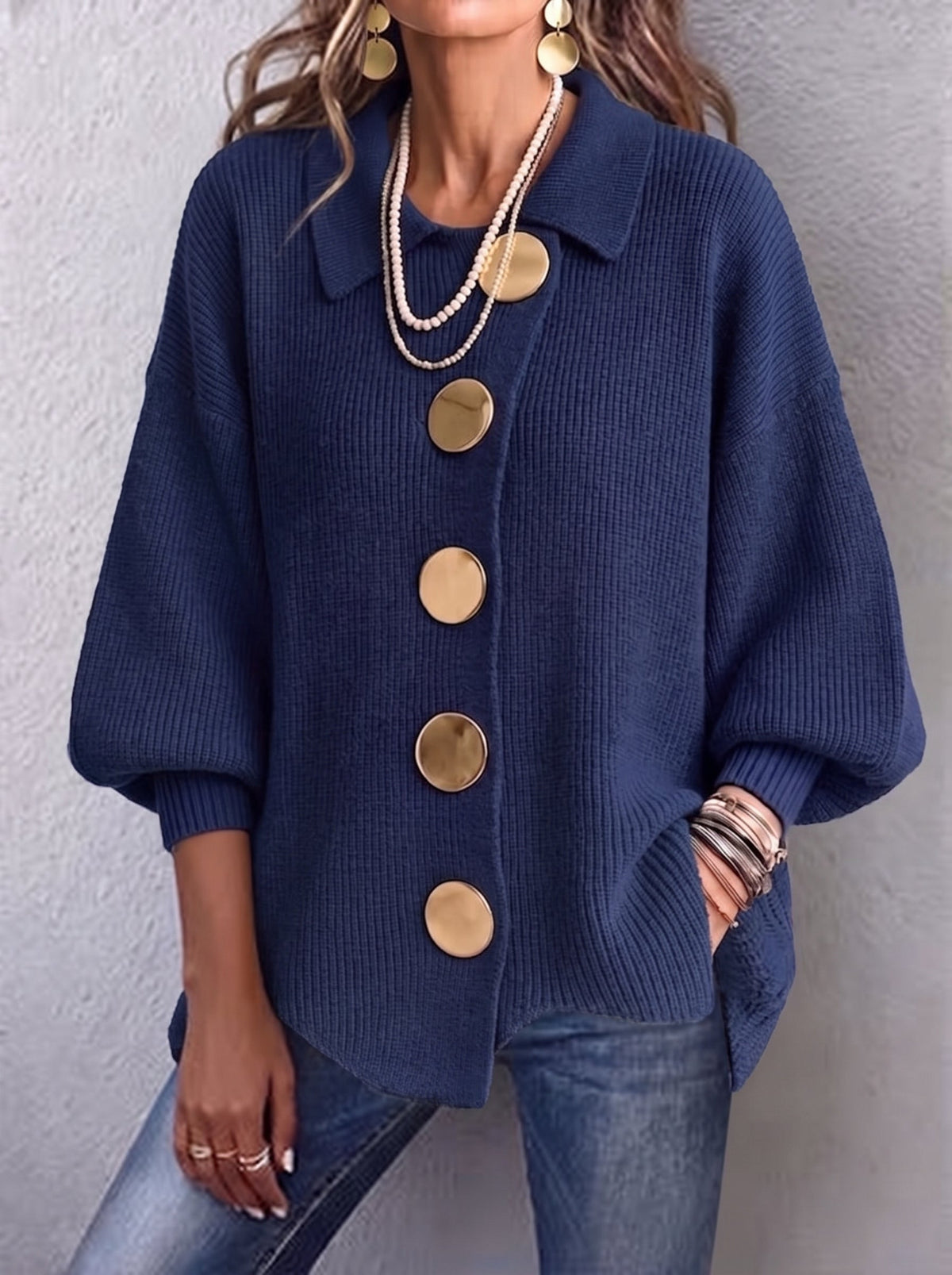 Isadora | Cardigan Oversize con Collo e Bottoni Metallici