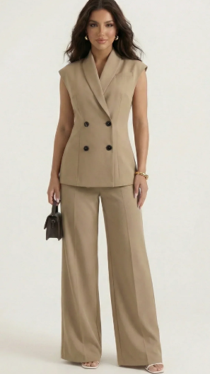 Completo da Donna con Gilet Doppiopetto e Pantaloni a Gamba Larga