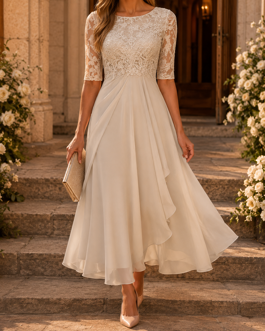 Rosa – Il Vestito Midi in Pizzo Che Slancia