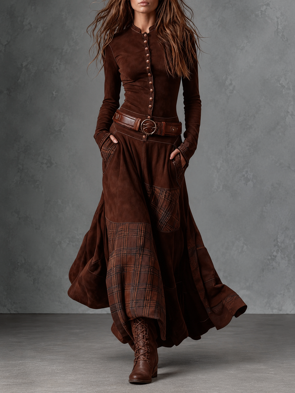 Elisa | Abito Maxi in Suede con Cintura