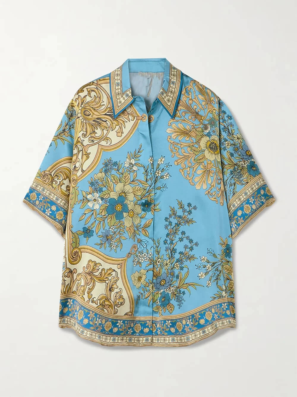 Set da Resort in Satin con Stampa Floreale Barocca in Due Pezzi