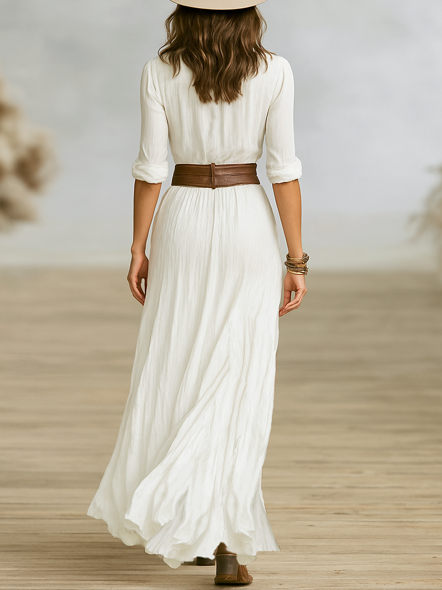 Aurore | Abito Lungo in Lino con Collo Inverso
