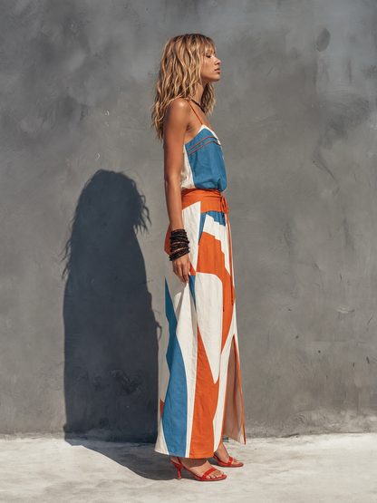 Abito Maxi Senza Maniche in Lino Minimalista per Donna -