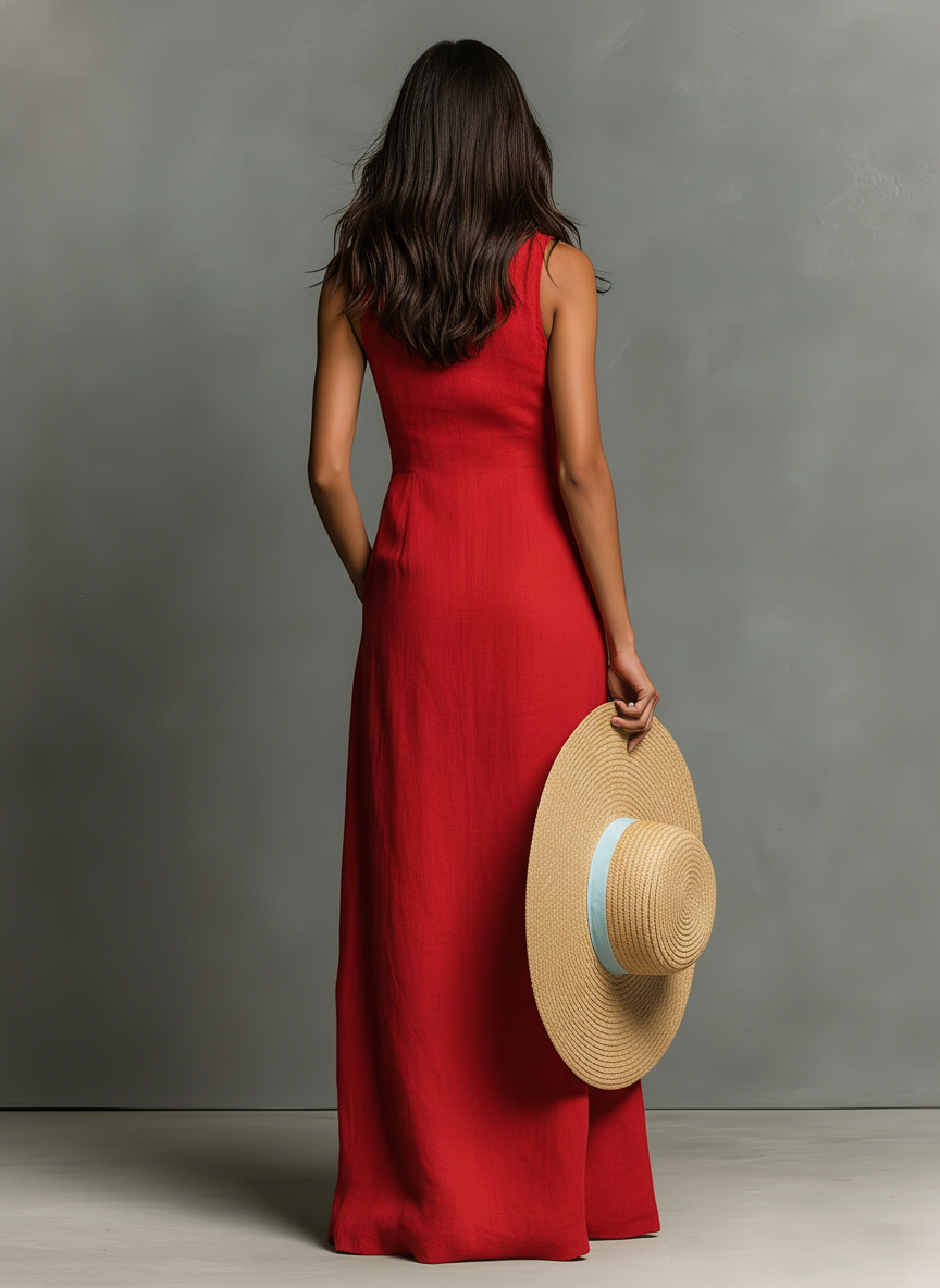Abito Maxi Senza Maniche in Lino Minimalista per Donna -