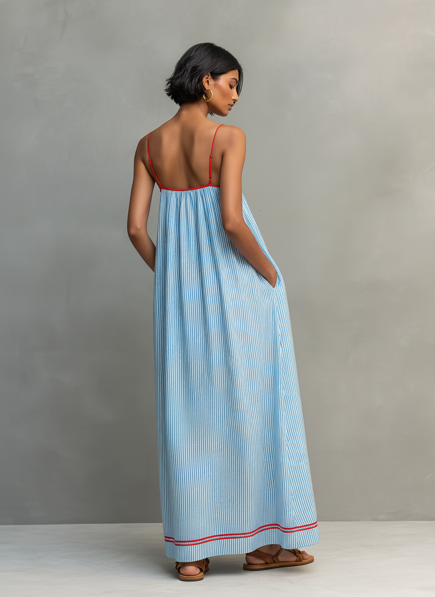 Alma · Vestito Blu con Spalline Sottile e Tasche