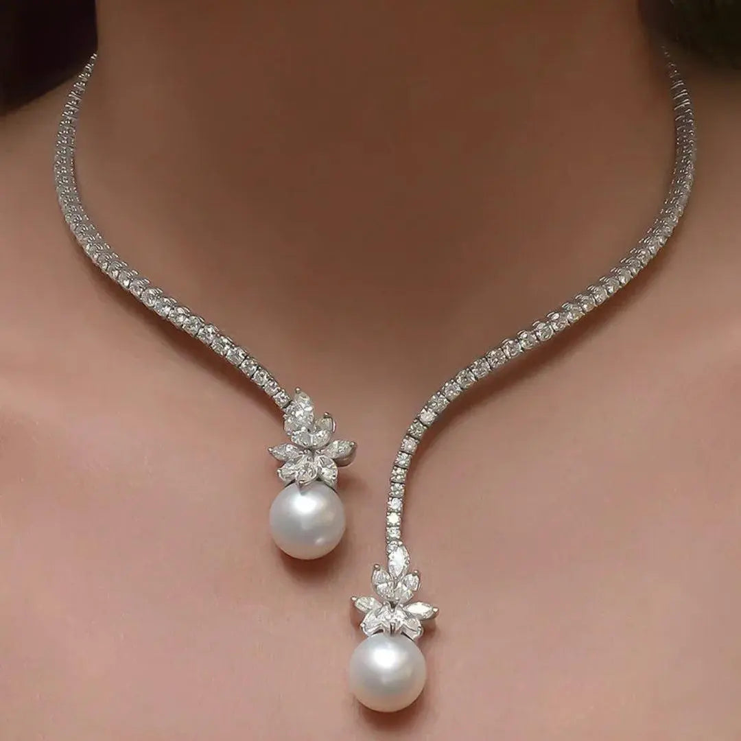Natalia | Collana Elegante e Brillante con Perle in Argento Sterling