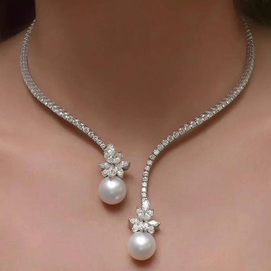 Natalia | Collana Elegante e Brillante con Perle in Argento Sterling