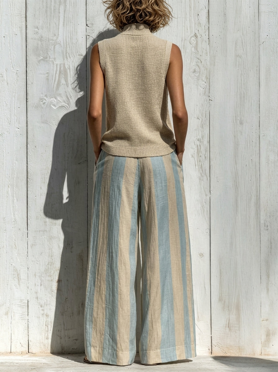 Sofía | Completo Elegante in Tessuto Fluido: Top e Pantaloni Palazzo a Righe