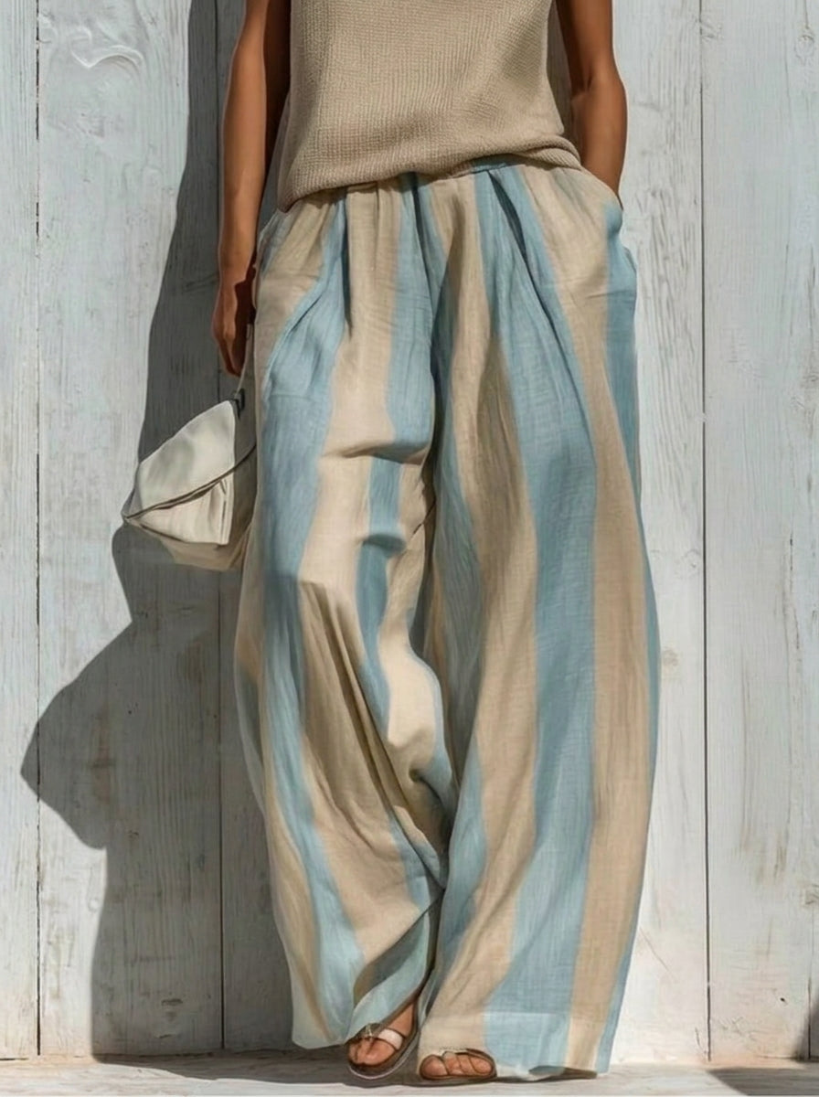 Sofía | Completo Elegante in Tessuto Fluido: Top e Pantaloni Palazzo a Righe