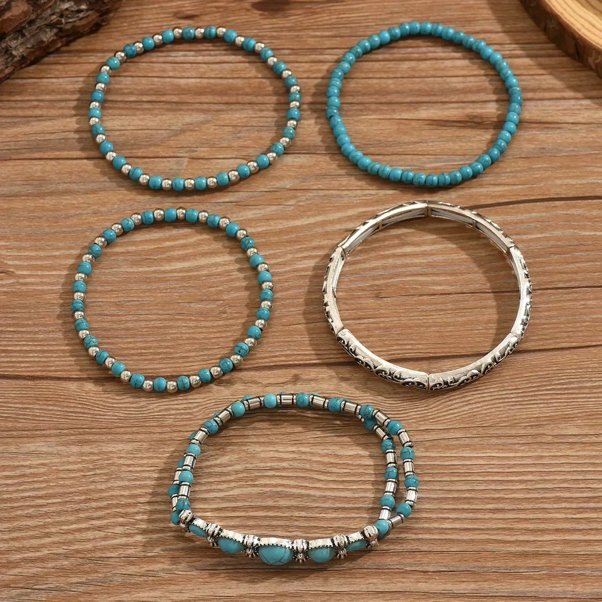 Bracciali Boho con Perline Turchesi - Set Elegante
