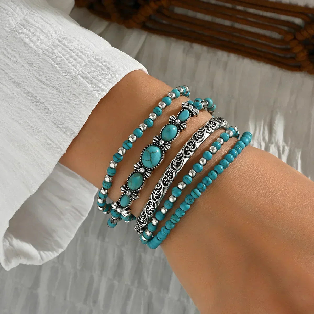 Bracciali Boho con Perline Turchesi - Set Elegante
