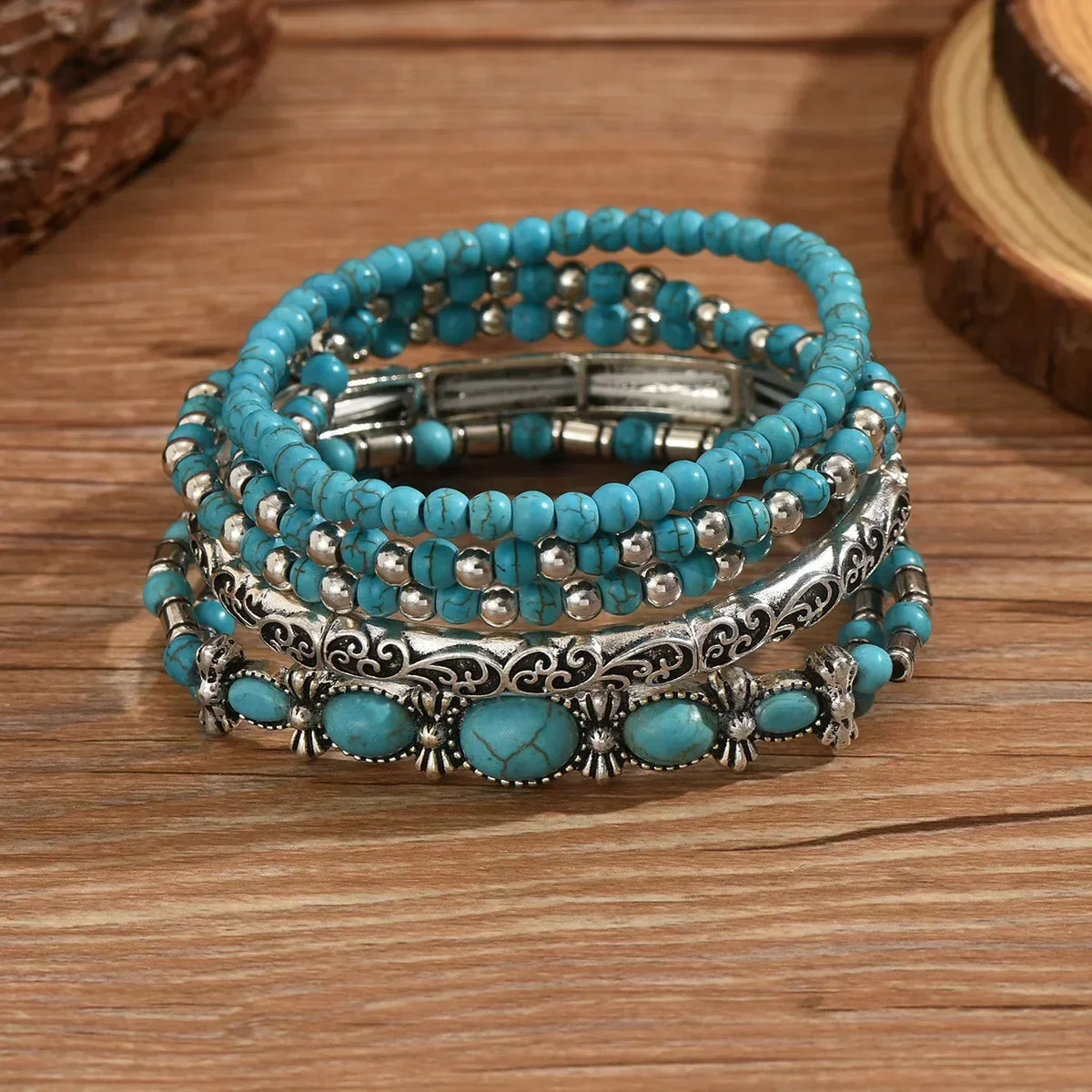 Bracciali Boho con Perline Turchesi - Set Elegante