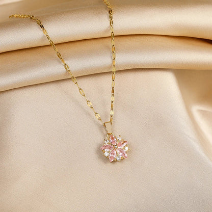 Collana Elegante in Acciaio Inossidabile con Fiore di Rosa Sakura