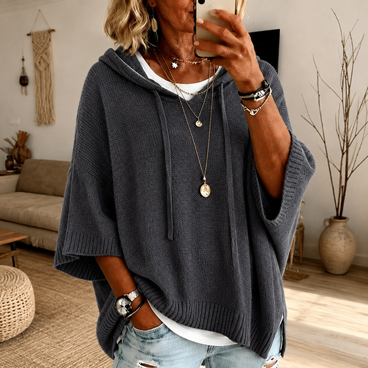 Camille – Poncho Maglione in Charcoal