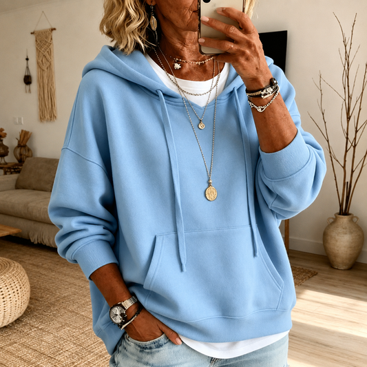Ines – Felpa con Cappuccio Azzurro Cielo